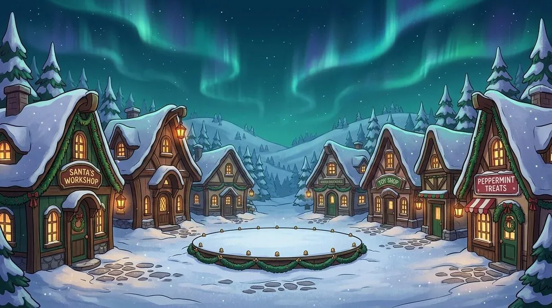 The Snowy Village under the northern lights