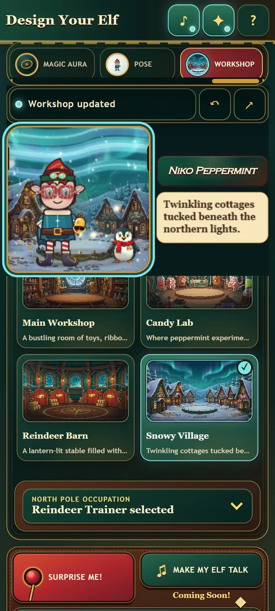 Choosing the Snowy Village workshop